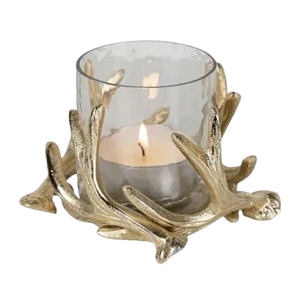 เชิงเทียนตกแต่งบ้านทำมือรักษ์โลก ดีไซน์กวางเรนเดียร์ ทันสมัย สวยงาม ตกแต่งด้วยอะลูมิเนียมเคลือบทองและกระจก - Product Image 1