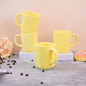 Yellow Sunkissed Custom Glazed Ceramic Coffee <b>Mugs</b> Set of 4 Microwave Safe <b>Cute</b> Design Style Personalized Cups - Product Image 4
