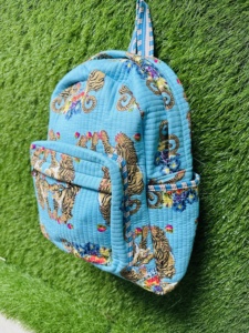 Tiger Print Handmade Quilted <b>Backpack</b> | Handmade Cotton <b>School</b> Bag | Floral Rucksack for <b>School</b>, College, Travel & Daily Use Bag - Product Image 4