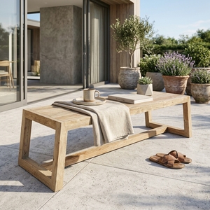 Hermosa Outdoor <b>Table</b> Modern Solid Teak Wood Patio Furniture Elegant Rectangular Terrace Dining <b>Table</b> For Exterior Living Spaces - Product Image 4