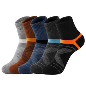 Calcetines de Tobillo para Hombre, Transpirables, Tejidos, con Patrón Geométrico, Deportivos, de Algodón, Poliéster y Elastano, para Primavera, 5 Pares - Product Image 1