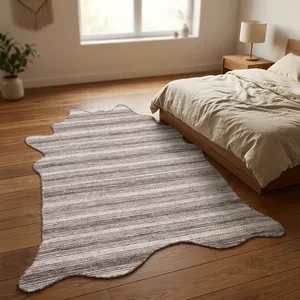 Alfombra Reversible Hecha a Mano con Diseño de Rayas de Piel de Vaca, Tejida en Poliéster con Base de Látex, Lavable, Apta para Mascotas, Decoración Moderna para el Hogar y Camping - Product Image 2