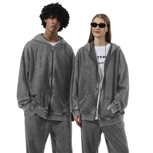 Heavyweight Men's High Quality 400G Fleece Polyester/Cotton Eco-Friendly Quick Dry Breathable Winter Custom Vintage Zip Hoodie - Product Image 1