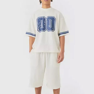 Ensemble décontracté d'été 2 pièces pour homme, style streetwear, avec t-shirt à épaules tombantes et short, logo personnalisé, grandes tailles, prix abordable, OEM - Product Image 1