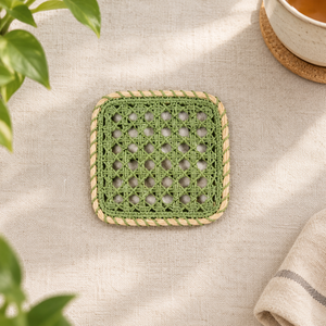 Sous-verre carré tissé de qualité supérieure, motif géométrique vert, réutilisable, décoration d'intérieur - Product Image 4