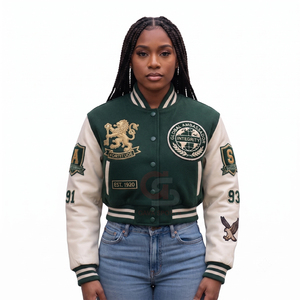 Chaquetas universitarias de moda urbana, chaquetas varsity, chaquetas de béisbol, chaquetas de mujer con mangas de cuero, chaquetas cortas para mujer - Product Image 5