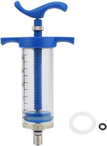 Seringue de dosage réglable en plastique bleu/orange de 50 ml pour bétail, pointe Luer Lock, 3 buses, réutilisable, vétérinaire pour bovins et ovins - Product Image 2