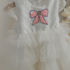 O-Neck White Knee-Length Luxury Evening Gown for Girls Hand Embroidered Flower <b>Tutu</b> Short Sleeves ODM Supply Children-Layla - Product Image 3
