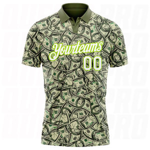 Chemises polo de haute qualité, vert et blanc - Motif vert néon, design Dollar Performance, chemises polo de golf, vêtements d'entraînement et décontractés - Product Image 2