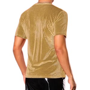 Camiseta de terciopelo acanalado de manga corta ajustada dorada para hombre, camiseta de terciopelo con rayas verticales, top liso de lujo para culturismo y gimnasio - Product Image 2