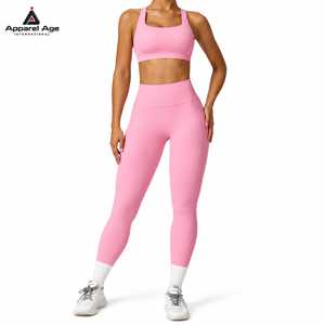 Nouvel ensemble de sport pour femmes, couleur unie, 2 pièces, ensembles de yoga fitness, super extensible, coupe ajustée, vêtements de sport respirants, vêtements d'entraînement - Product Image 3