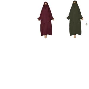 Ensemble Abaya Khimar traditionnel pour femmes musulmanes, 2 pièces, robe à manches longues, Burka en polyester, printemps, été, automne, hiver, Eid - Product Image 1