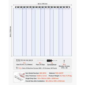 Bande de rideau en PVC transparent de 84 pouces de hauteur x 36 pouces de largeur x 0.08 pouces d'épaisseur 6 pièces de bandes de porte en plastique à isolation thermique pour garages - Product Image 2