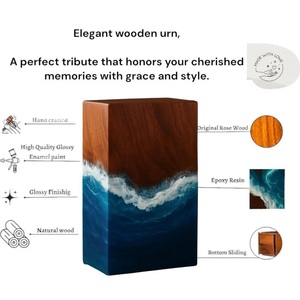 Handcrafted Rosewood Cremation Urn Ocean Wave Resin Inlay for human shes medium size 9x5.5 inches urn <b>box</b> - Product Image 4