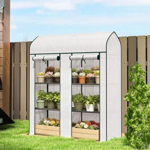 3-Tier Portable White Mini Greenhouse 56.3\" X 18.1\" X 65\" with 2 Roll-Up Doors for <b>Small</b> Gardens - Product Image 2