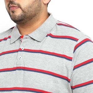 Polo à manches courtes rayé gris, rouge et bleu pour homme, en coton tricoté, coupe décontractée, boutons - Product Image 5