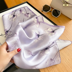 Foulard carré en satin de soie noir à motif cachemire, bandana, cravate, accessoire de tête pour fête, toutes saisons - Product Image 4