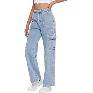 Pantalones Cargo de Mezclilla Elástica OEM Tallas Grandes 12-24 para Mujer - Joggers Casuales de Pierna Recta con Bolsillos y Parches 100% Algodón - Product Image 1