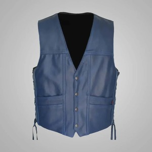 Men <b>Navy</b> Blue Genuine Leather Cruiser Vest Classic Modern Style <b>Waistcoat</b> <b>Navy</b> Blue Leather Cruiser Vest - Classic Style, Modern - Product Image 2
