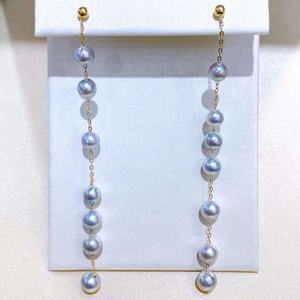 Pendientes de Perlas de Plata de Ley Redondos de 10-9 mm, Versátiles para el Día a Día, con Perla Natural Dorada, Trébol de la Suerte, Regalo de Cumpleaños - Product Image 1