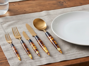 Juego de cubiertos vintage con acabado dorado mate, mangos con diseño de caparazón de tortuga, apto para lavavajillas, artículos para bodas y fiestas - Product Image 4