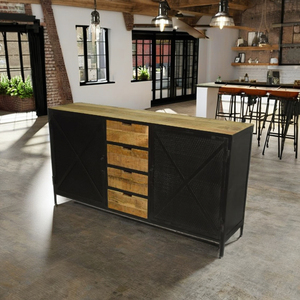 Modern Vintage Solid Mango Wood Iron Convertible Extendable Luxury Industrial Style <b>Sideboard</b> <b>Storage</b> Closet Bedroom Living Room - Product Image 1