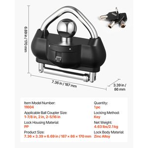 Lucchetto Antifurto per Gancio di Traino Resistente, Adatto per Accoppiatori da 1-7/8 pollici, 2 pollici e 2-5/16 pollici, con 3 Chiavi Anti-Scasso - Product Image 5