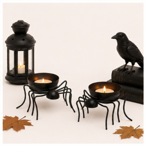 Set of 2 Spooky Black Metal Spider Bowls Multi-purpose Halloween Candy Dish Goth <b>Tealight</b> Candle Holder & Gothic Party Table - Product Image 4
