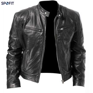 Chaqueta de Motocicleta de Cuero Genuino para Hombre, Camuflaje, Cuello Alto, Corte Ajustado, Cierre de Cremallera Corta, Impermeable, Resistente al Viento y Transpirable - Product Image 2