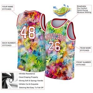 Maillot de basket-ball personnalisé avec motif de graffitis, blanc et rouge, authentique, sublimé, uniforme d'équipe, chemise d'entraînement professionnelle - Product Image 2
