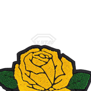 Patch brodé en chenille rose jaune, thermocollant, motif floral, pour vêtements, chapeaux, sacs, vestes, sacs à dos, artisanat DIY, feutre non tissé - Product Image 2