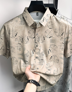 Camisa Casual de Manga Corta para Hombre, Estampado Digital, Cuello Camisero, Transpirable, Poliéster Popelina, Estilo Veraniego - Product Image 2