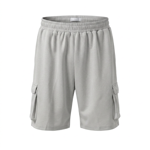 Shorts cargo gris uni pour homme, taille élastique, taille mi-haute, respirant, en coton, décontracté, avec poches latérales - Product Image 2