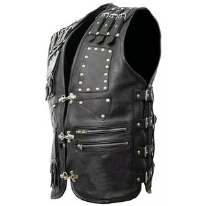 Custom Design Professional Comfortable Fabric Men's Casual Spring Outerwear Leather <b>Vest</b> Motorbike Sleeveless Waterproof - Product Image 3