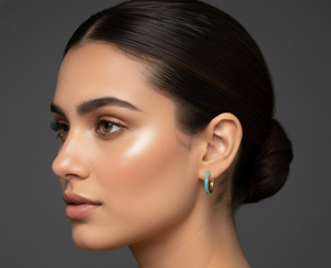 Clásicos Pendientes Huggie de Turquesa Chapados en Oro de 18K y Rodio para Mujer, de Moda para Uso Diario, con Engaste de Garra, Joyería para Regalo y Fiesta - Product Image 4