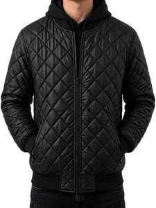 Blouson bomber matelassé noir pour homme, chaud pour l'hiver, fermeture éclair, col montant, logo personnalisé - Product Image 4
