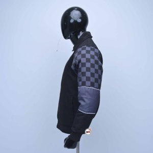 Custom Design <b>Mens</b> Black Bomber <b>Jacket</b> With Checkered Sleeves And OXG Patch Streetwear Style Autumn Wear Zipper Closure <b>Jackets</b> - Product Image 4