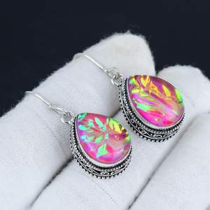 Pendientes de Plata de Ley 925 con Ópalo de Fuego Australiano Triple, Joyería Hecha a Mano, Pendientes Colgantes para Mujer, Venta al por Mayor - Product Image 4