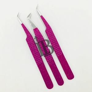 <b>Top</b> Trend Sustainable Stainless Steel Eyelash Extensions Tweezers Purple Color Tweezers 45 Degree Boot Volume Eyelash Tweezers - Product Image 2