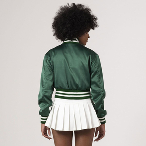 <b>Women</b> Cropped Satin Varsity <b>Jacket</b> Green Button Up Streetwear Bomber <b>Lightweight</b> Casual Fashion Outerwear Custom OEM - Product Image 5