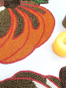 Handcrafted Beaded Pumpkin Placemat <b>Table</b> <b>Mat</b> Autumn Harvest Thanksgiving Dining <b>Table</b> Decor Home Decoration - Product Image 5