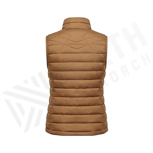 Quilted Vest Women Stand Collar Zipper Closure Brown Winter Jacket Polyester Filling Solid Color Regular Length - Product Image 2