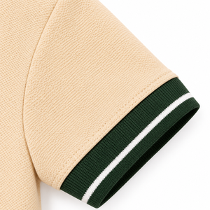 Polo pour garçons beige à rayures vertes, logo personnalisé, tissu en spandex/coton, design imprimé, manches courtes, haut décontracté d'été - Product Image 4