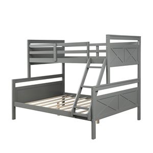 Cama litera doble sobre matrimonial gris con escalera y barandilla de seguridad, muebles para dormitorio infantil - Product Image 6