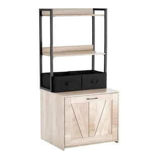 Natural Wooden <b>Cat</b> <b>Litter</b> Box Enclosure 2 Storage Shelves 2 Baskets Hidden Indoor <b>Cat</b> House <b>Cabinet</b> 23.6\"L X 19.7\"W X 50\"H - Product Image 1