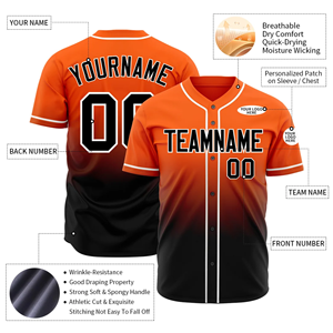 Uniformes de Béisbol Premium de Primera Calidad con Camisetas de Malla de Alta Calidad y Jersey con Cuello en V, Botones Frontales y Manga Corta en Naranja y Negro - Product Image 3