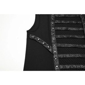 เสื้อกั๊กหนังเทียมสีดำสไตล์โกธิคพังก์ประดับหมุดตาข่ายระบายอากาศสำหรับผู้ชาย - Product Image 5