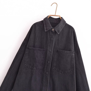 Women Dark Wash Denim Shirt Elegant Casual <b>Button</b> Up Long Sleeve <b>Jean</b> Blouse Fashion Clothing Top For Modern Women Daily Wear - Product Image 2
