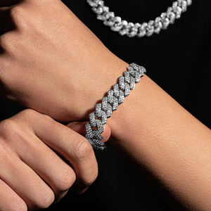 Bracelets pour hommes en argent sterling S925, style hip-hop, avec moissanite et diamants sertis à griffes, chaîne cubaine à bord droit et bracelet gourmette - Product Image 1