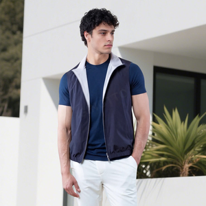 Chaleco Reversible Impermeable para Hombre, Cuello Alto, Cierre de Cremallera, Color Sólido, Ropa Casual de Otoño, Blanco, Gris, Azul Marino - Product Image 2